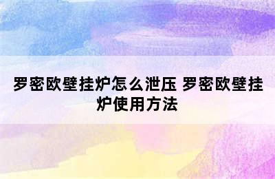 罗密欧壁挂炉怎么泄压 罗密欧壁挂炉使用方法